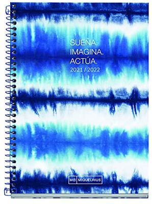 Miquelrius - Agenda Septiembre 2021 Junio 2022, Día Página, Tamaño 15 x 21.3 cm, Bilingüe Español e Inglés, Tie Dye