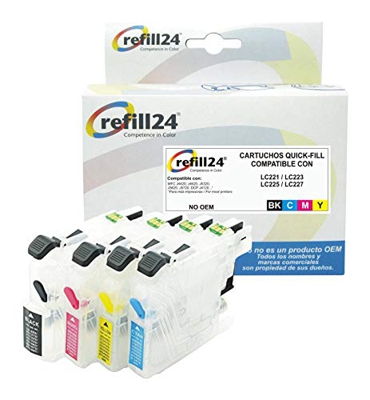 refill24 Cartuchos Recargables Compatible para Brother 221, 223, 225XL, 227XL, 229XL,DCP-4120DW, J562DW, MFC-J4420DW, J4620DW, J4625DW, J5320DW, J5620