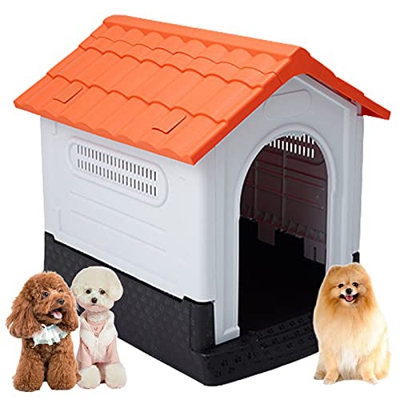 Caseta de Perros para Exterior y Interior, Casa para Perros, Caseta de Jardín para Perro Grande/ Mediana/ Pequeña, Casa Perro Caseta Perros Plastico C
