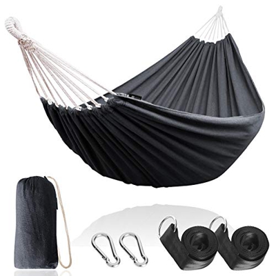 Anyoo Hamaca de Algodón para Jardín al Aire Libre Cama Portátil de Lona con Cuerdas para Acampar Capacidad de 200 Kg Peso Ligera con Bolsa para Jardín