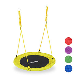 Relaxdays Columpio Jardín Nido de Altura Ajustable para Niños y Adultos, hasta 100 kg, Amarillo, ø 90 cm, Juventud Unisex en oferta