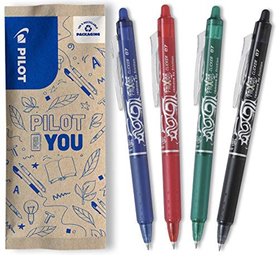 Pilot – Lote de 4 FriXion Clicker – Negro, Azul, Rojo y Verde – Punta Mediana