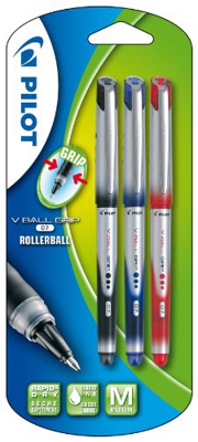 Pilot VB7 Grip - Bolígrafo roller (3 unidades), color azul, negro y rojo