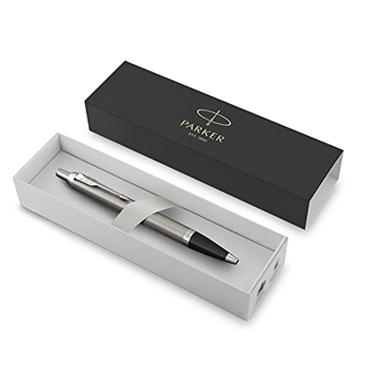 PARKER IM Bolígrafo | acero inoxidable con detalles cromados | punta mediana con tinta azule | caja para regalo