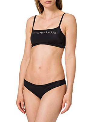Emporio Armani Swimwear Top & Brazilian Brief Bikini Light Logo Set, Black, M para Mujer