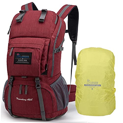 MOUNTAINTOP 40 litros Mochila de Senderismo, Impermeable Mochila Trekking al Aire Libre Mochilas de Montaña Viajes Acampadas con Cubierta de Lluvia（Ro