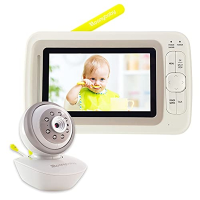 Cámara Vigilancia Bebe, Moonybaby Split 60 Vigilabebés - Intercomunicador Bebe, Visión nocturna gran angular, pantalla dividida, 2,4 GHz,Sensor de Tem