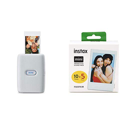 Instax 16640682, Impresora para Smartphone, Blanco, Tamaño Único + m Instax Mini película, Pack of 5 x 10 Hojas (el Embalaje Puede Variar) características