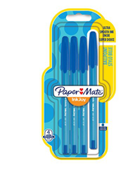 Paper Mate InkJoy 100 CAP, bolígrafo con capuchón, punta media de 1 mm, azul, paquete de 4 (1956713) en oferta