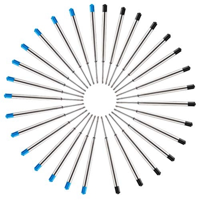 QLOUNI Recambio Boligrafo 30Pcs Recambio de Bolígrafo de Metal Juegos de Bolígrafo de Bola, Recambios de Bolígrafos Metal, (15 piezas negro + 15 pieza
