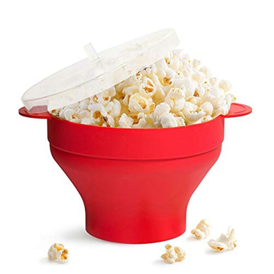 Maquer Tazón de Palomitas de maíz, Recipiente de Comida Plegable de Silicona Reutilizable con Tapa para microondas para Horno para refrigerador(con Ma