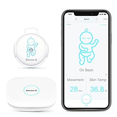 Sense-U Baby Monitor 2 con sensores de temperatura de movimiento de vuelco: rastrea el movimiento abdominal, vuelco y temperatura de la piel de tu beb