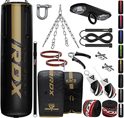RDX 13PC Saco de Boxeo 4ft 5ft y Guantes para Entrenamiento, Relleno Kara Bolsa de Boxeo con Soporte Techo, Cadena para Muay Thai, MMA, Sparring, Kick