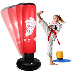 LURNOFY Saco de Boxeo Inflable para Niños, 160cm Saco de Boxeo de Pie, con Bomba de Aire Incluida, para Practicar Karate, Taekwondo, Artes Marciales ( en oferta