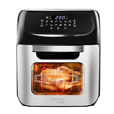 MIC - Freidora de aire caliente, 12 L, XXL, con recetas, acero inoxidable, 1800 W, 12 en 1 horno de aire caliente con pantalla LED digital, Air Fryer,