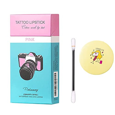 OOYT 20PCS Cigarette Lipstick Cotton Swab Lipstick, Waterproof Long-Lasting Liquid Non-Stick Tattoo Lipstick, Creative Lip Stain Set with Random Small