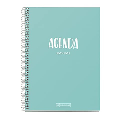 Miquelrius - Agenda Septiembre 2021 Junio 2022, Semana Vista, Tamaño 15 x 21.3 cm, Bilingüe Español e Inglés, Azul