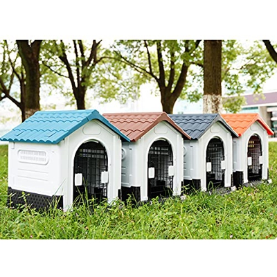 Caseta Perros Exterior, Casita Perro, Caseta de Interior/Exterior para Perros, Casa de Plástico para Perros, Casitas para Gatos, con Puerta Extraíble 