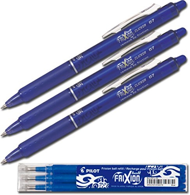Bolígrafo de tinta borrable Pilot Frixion Clicker, en color negro, azul, 3 Stifte + Minen
