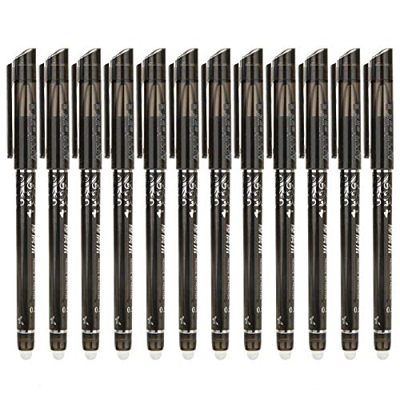 RHardware 12 bolígrafos de tinta negra, borrable de gel 0,5mm, bolígrafos papelería escolar