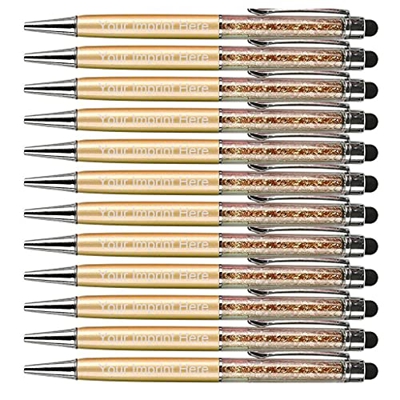 Personalizado 2 en 1 Crystal Stylus Pen y Bolígrafos con su logotipo o texto personalizado (Oro)