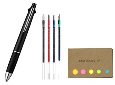 Uni-ball Jetstream 4&1 4 Color Extra Fine Point 0.38mm Ballpoint Multi Pen, Black Barrel, 4 color Ink Refills, Sticky Notes Value Set