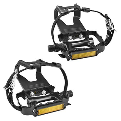 SEQI Pedales de Bicicleta con Clips y Correas para Ciclismo al Aire Libre y Bicicleta EST¨¢Tica Interior 9/16 Pulgadas Eje de Resina/aleaci¨®n Bicicle