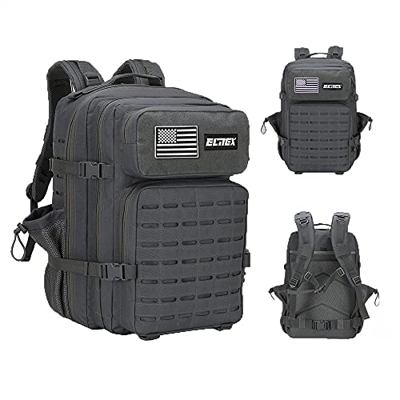 ELITEX Mochila 45L 2021 Táctica Militar Bandera USA Impermeable para Crossfit Caza Aire Libre Deportes Gimnasio Portatil Oxford 900D (Gris)