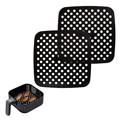 LELE LIFE Juego de 2 alfombrillas reutilizables de silicona para freidora de aire, antiadherentes, color negro, de silicona, para colocar el papel de 