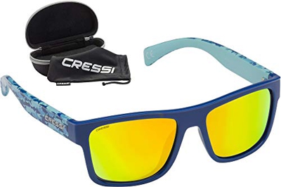 Cressi Spike Sunglasses Gafas de Sol Deportivo Unisex Adulto, Azul Fantasy/Lentes Espejadas Naranja, Talla única