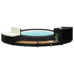 GOTOTOP Borde para bañera de Poli Rattan Negro Piscina de hidromasaje Jardín 289 x 124 x 56 cm Piscina de jardín con 2 peldaños Spa de madera maciza d en oferta