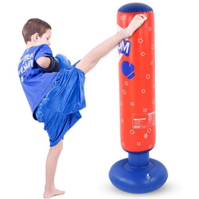 LIKJ Saco de Boxeo, fácil de Mover Columna de perforación de inflado Buena Estabilidad Saco de Boxeo Vertical para Entrenamiento