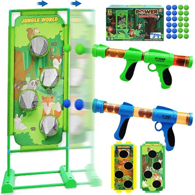 Juego de Tiro para Niños Juego de disparos Power Popper Gun con 24 bolas de espuma, 2 pistolas de aire Popper, jardín, juegos al aire libre, regalos p