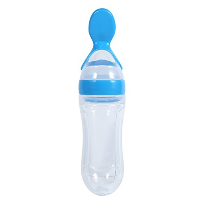 1 Unid 90 ml Cuchara de Silicona para Bebé Niño Botella de Alimentación con Alimento Fresco Apriete Caliente Socialme-EU(Azul)