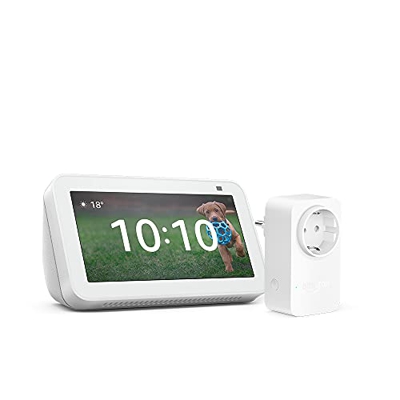 Nuevo Echo Show 5 (2.ª generación, modelo de 2021), Blanco + Amazon Smart Plug (enchufe inteligente WiFi), compatible con Alexa