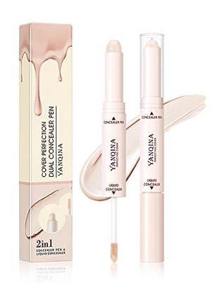 Double-Ended Concealer Pen,Lápiz Corrector,Freckle Acne Concealer Stick Liquid Concealer Pen Long lasting Natural Concealer Highlighter Waterproof Mak