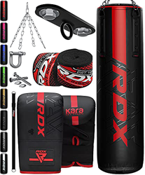 RDX 8PC Saco de Boxeo 4ft 5ft y Guantes para Entrenamiento, Relleno Kara Bolsa de Boxeo con Soporte Techo, Cadena para Muay Thai, MMA, Sparring, Kick  en oferta