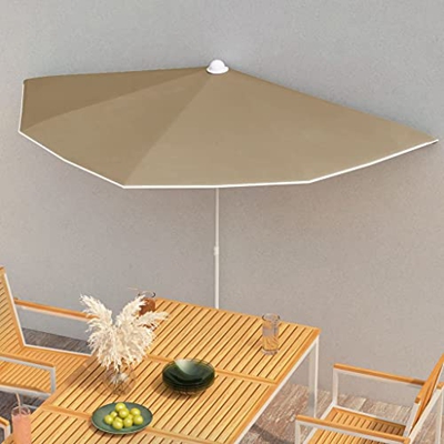 vidaXL Sombrilla de Jardín Semicircular con Palo Parasol Patio Terraza Protección contra Rayos Ultravioleta Playa Piscina Toldo 300x150 cm Gris Taupe