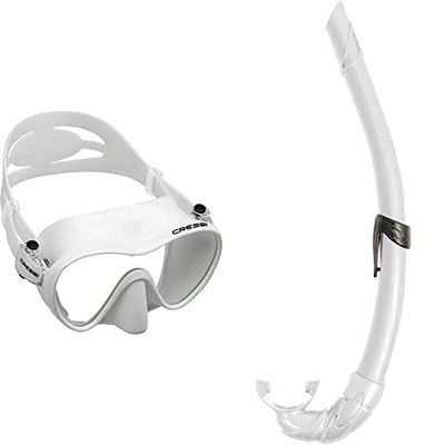 Cressi F1 Mask Máscara Monocristal Tecnología Frameless, Unisex, Blanco, L + Corsica Tubo Respiradores, Unisex Adulto, Blanco, Uni