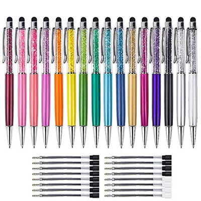 Jcevium 16 bolígrafos de tinta negra con punta de diamante para pantalla de prensa capacitiva con 20 minas de recambio.