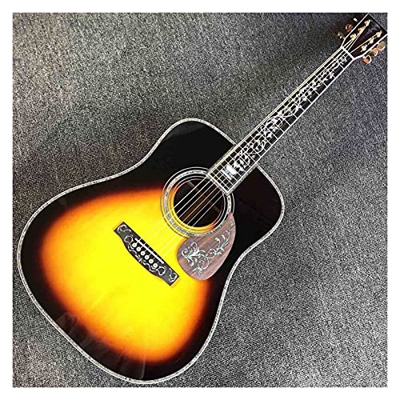 MLKJSYBA Custom Real Abulone Incrustaciones Solid Spruce Top 41 Pulgadas Guitarra Acústica Ebony Fingerboard Wood Packguard En Sunburst (Size : 41 Inc