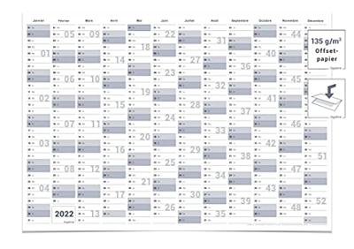 Calendario de pared / planificador anual 2022 – DIN A1 (84,0 x 59,4 cm) grande, plegado, azul-gris