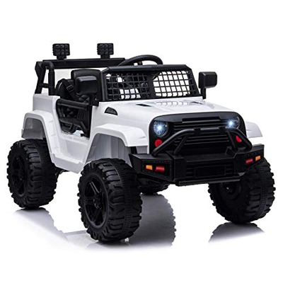 HOMCOM Coche Eléctrico para Niños de +3 Años Coche de Batería 12V con 2 Motores Control Remoto 2.4G Luces Música MP3 y Radio 99,2x66,6x66,6 cm Blanco