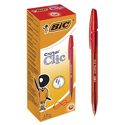 BiC - Caja de 20 Bolígrafos Bic Cristal clic color rojo