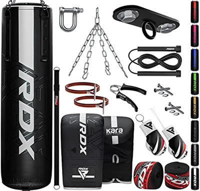 RDX 13PC Saco de Boxeo 4ft 5ft y Guantes para Entrenamiento, Relleno Kara Bolsa de Boxeo con Soporte Techo, Cadena para Muay Thai, MMA, Sparring, Kick