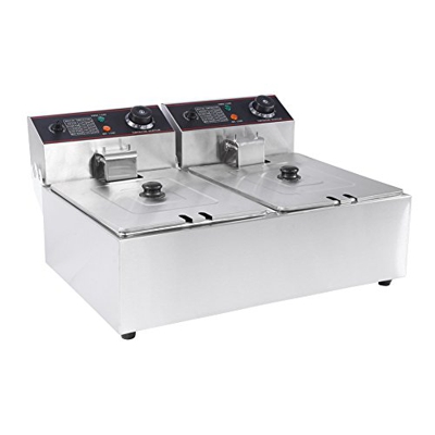 Freidora de 12 Litros de Capacidad 5000W 2 Controladores de Temperatura + 2 Cesta Freidora Profesional de Acero Inoxidable Comercial AC220-240V