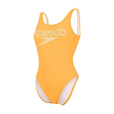 Speedo Stripe Logo Deep U-Back de 1 Pieza, Pernera Alta Bañador, Mujer, Mango/Blanco, 38 (ES 44)