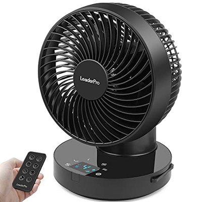 LeaderPro Ventilador Silencioso 25dB, Ventilador Turbo 3D con Control Remoto, 3 Modos, Timer 1-8 Horas, Ventilador de Escritorio / Mesa Portátil para 