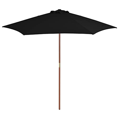vidaXL Madera Sombrilla de Jardín con Palo Parasol Exterior Patio Terraza Protección contra Rayos Ultravioleta Playa Piscina Toldo Negra 270 cm