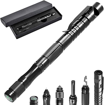 Gadgets para Hombres, Multifuncional Bolígrafo Táctico para Exteriores, FOGARI Bolígrafo Profesional de Autodefensa Escritura,Mini Brújula, Regalo de 